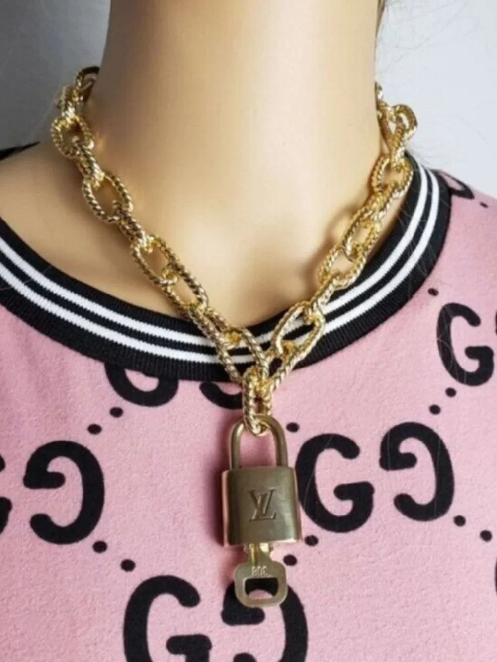 Authentic Louis Vuitton Lock and Key Gold Color with Gold Plated Chain Necklace